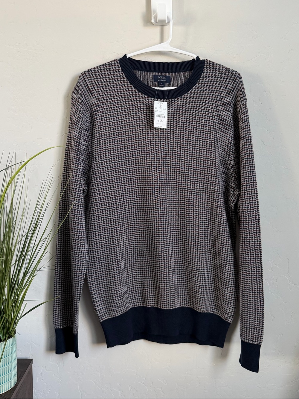 J.Crew Factory Men’s Houndstooth Cotton Crewneck Sweater Small NWT